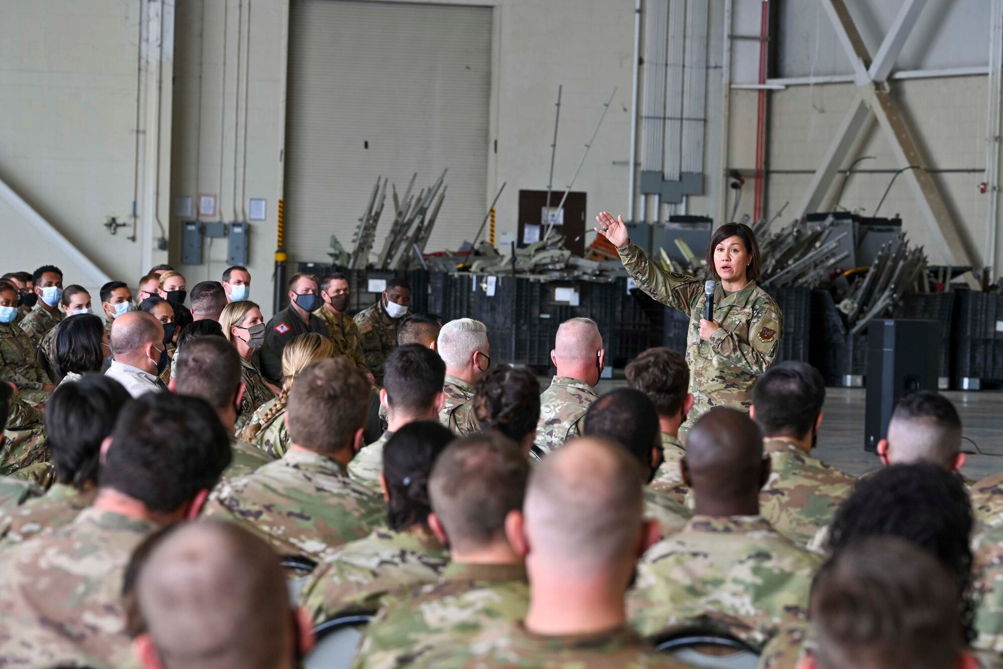 A person speaks to an audience