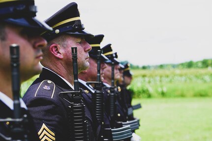 A Louisiana National Guard Military Funeral Honors Team performs a rifle detail, July 1, 2021.