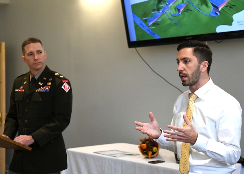 The U.S. Army Corps of Engineers Nashville District Water Management Section Chief Anthony Rodino and Deputy Commander Lt. Col. Branen speaks with the Just Older Youth Ministries Group at the St. Philip Catholic Church in Franklin, TN about the Nashville District water management projects.