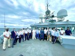 211109-N-NO901-0007 REPUBLIC OF CONGO (Nov. 9, 2021) Rear Adm. Benjamin Reynolds, U.S. Naval Forces Europe-Africa/U.S. Sixth Fleet Director of Maritime Headquarters, center, poses for a group photo, Nov. 9, 2021. U.S. Sixth Fleet, headquartered in Naples, Italy, conducts the full spectrum of joint and naval operations, often in concert with allied and interagency partners, in order to advance U.S. national interests and security and stability in Europe and Africa. (U.S. Navy courtesy photo)
