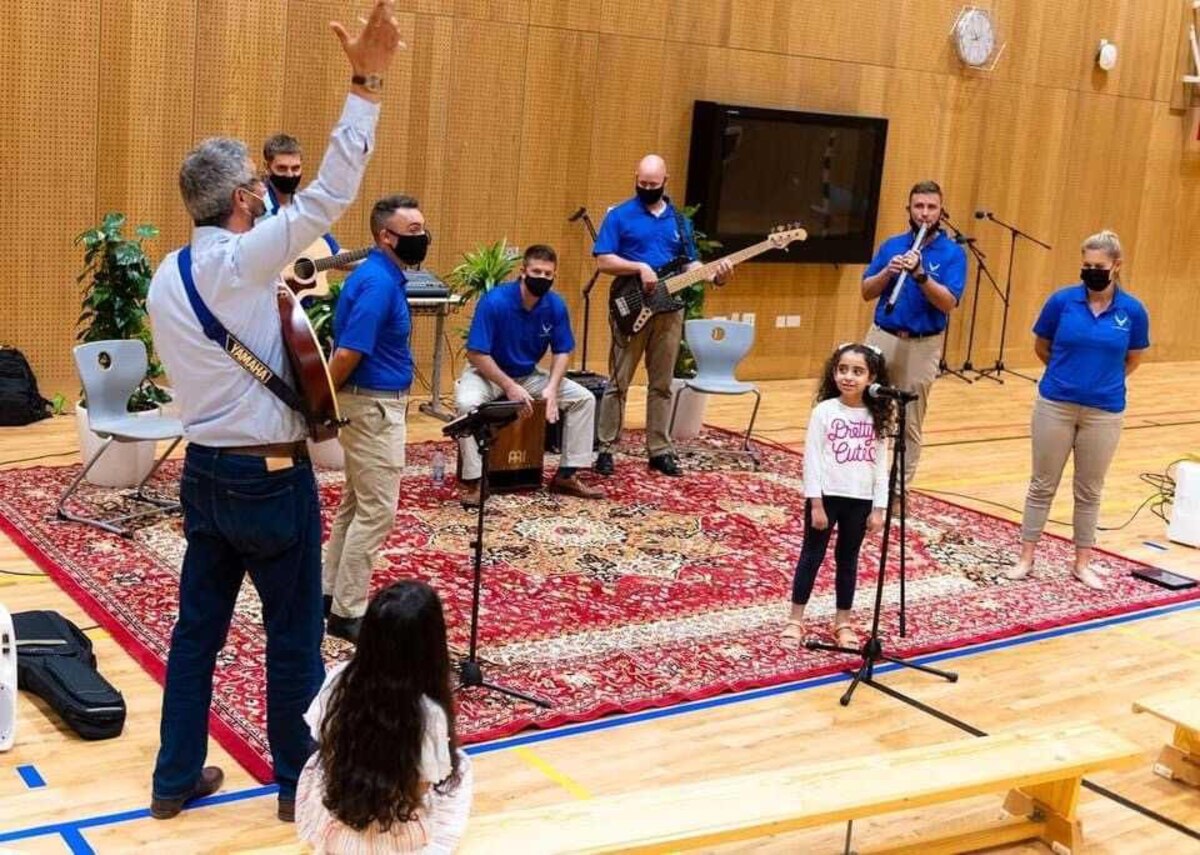 The AFCENT Band performs at the Academyati in Education City, Qatar with the Academyati’s music collaborator, Yassine Ayari and another wonderful guest vocalist! (U.S. Air Force photo by Senior Master Sgt. Grant Langford)