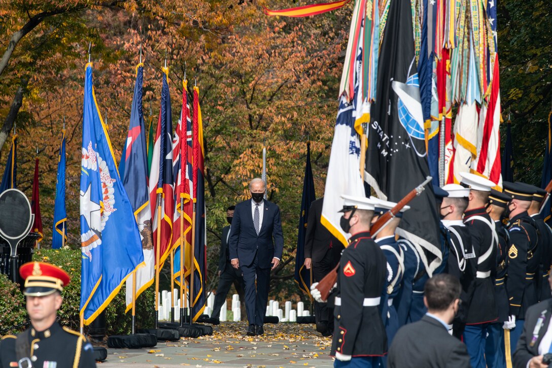 President Joe Biden arrives at Arlington National Cemetery for Veterans Day.