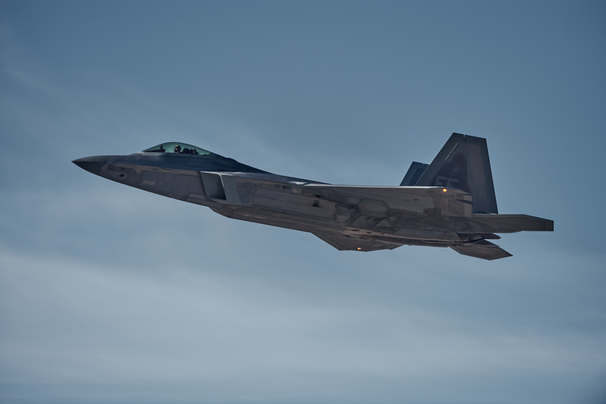 Four F-22 Raptors assigned to the 1st Fighter Wing, Joint Base Langley-Eustis, Virginia, prepare to depart to train with F-35A Lightning IIs from the 134th Fighter Squadron, Vermont Air National Guard at the South Burlington Air National Guard Base.