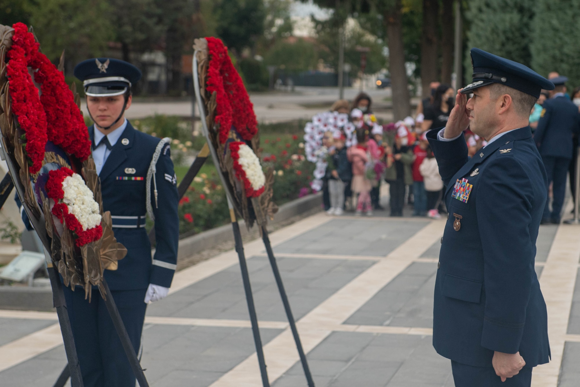 U.S. Air Force Col. John Kelly salutes during Atatürk Memorial Day ceremony