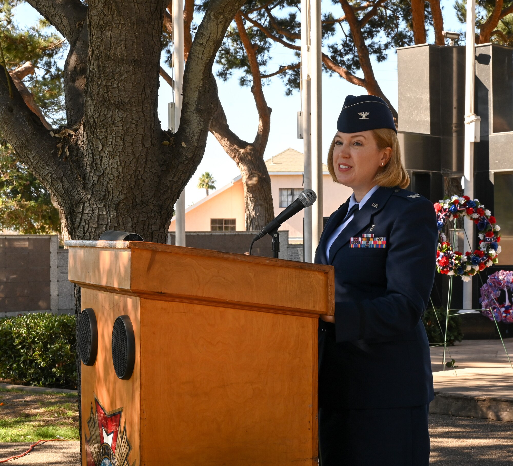 Woman speaks at podium