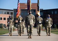 FORT KNOX, Ky. (Nov. 4, 2021) – V Corps Command Sgt. Maj. Raymond Harris stands in front of formation after a change of responsibility ceremony at the V Corps Headquarters at Fort Knox, Kentucky, Nov. 4. During the ceremony, outgoing V Corps Command Sgt. Maj. Billy Webb relinquished responsibility as the V Corps senior enlisted leader to Harris. (U.S. Army photo by Pfc. Devin Klecan/released)