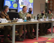 GRAFENWOEHR, Germany-  Lt. Gen. John Kolasheski, commanding general of V Corps, delivers comments to V Corps Soldiers during the after action review for the Warfighter Exercise 22-1 at Grafenwoehr, Germany, Oct. 5, 2021. The WFX 22-1 was the culminating event to validate V Corps as a fully operationally capable warfighting headquarters. (U.S. Army photo by Pfc. Devin Klecan/released)