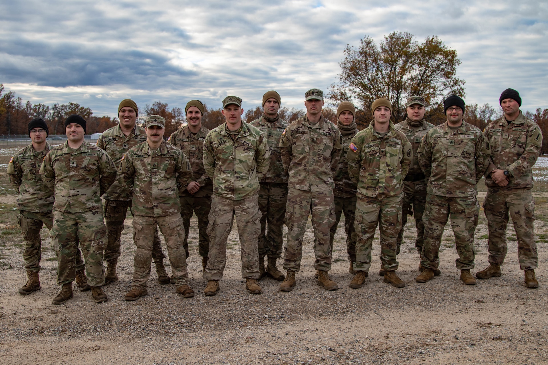 U.S. Soldiers assigned to the Michigan National Guard stand together as the 2021 winners of the Governor’s Twenty marksmanship competition at Camp Grayling Maneuver Training Center, Michigan, November 4, 2021. Soldiers competed in four rifle and five pistol events over a three-day period, with the top 20 percent receiving a special Governor’s Twenty tab to wear on their combat uniforms. (U.S. Army National Guard photo by Capt. Joe Legros)