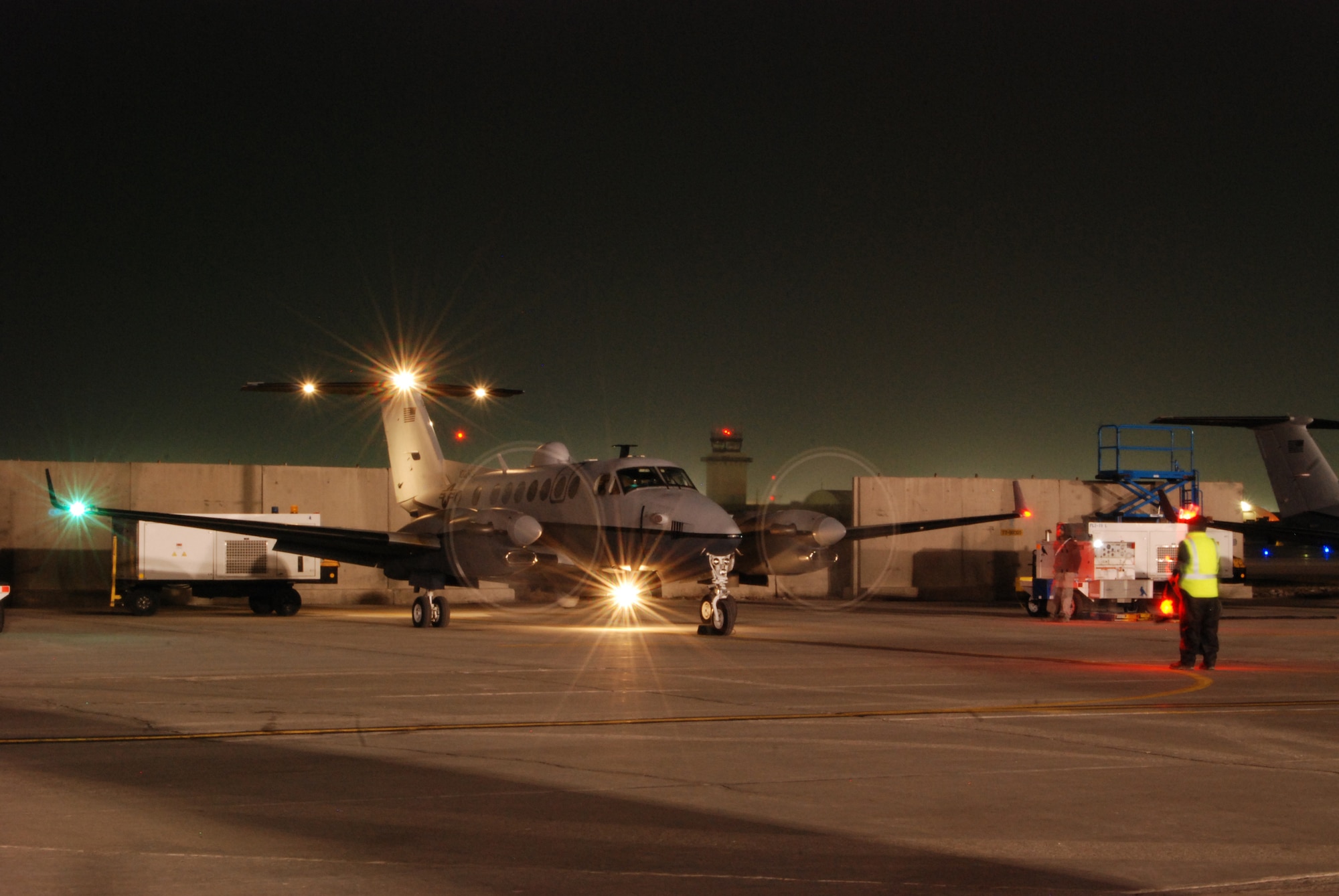 A MC-12W Liberty prepares to taxi at Bagram Air Field, Afghanistan, Feb. 11, 2014. The MC-12W is vital to intelligence, surveillance and reconnaissance missions throughout Afghanistan. (U.S. Air Force photo by Capt. Brian Wagner/Released)