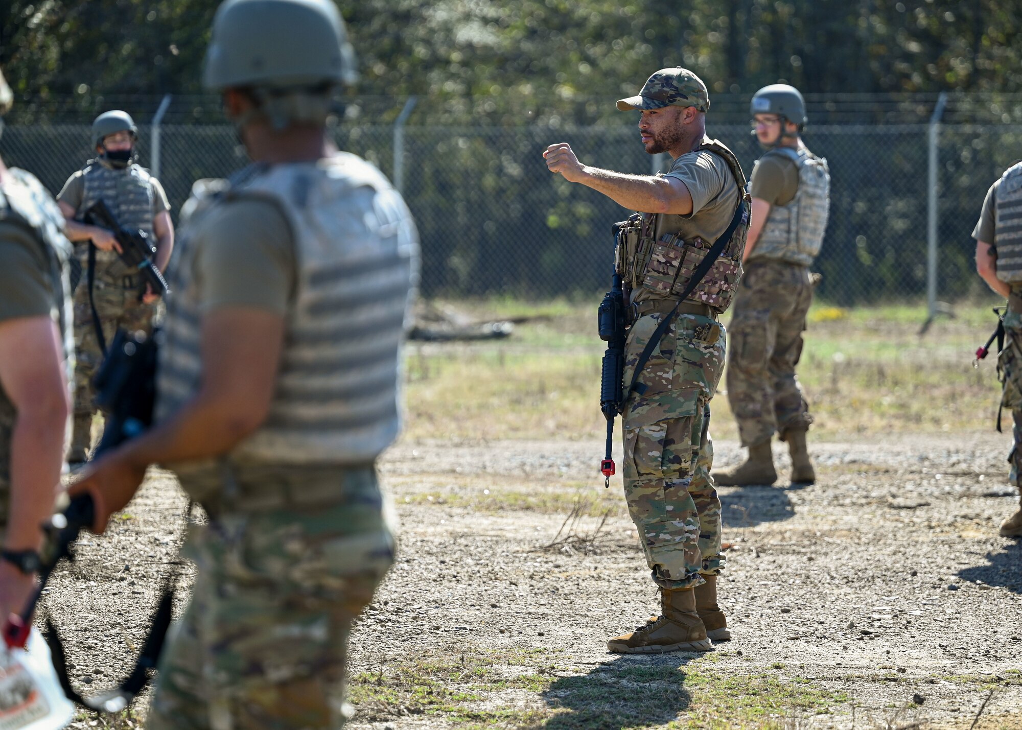 An Airman gives instructions