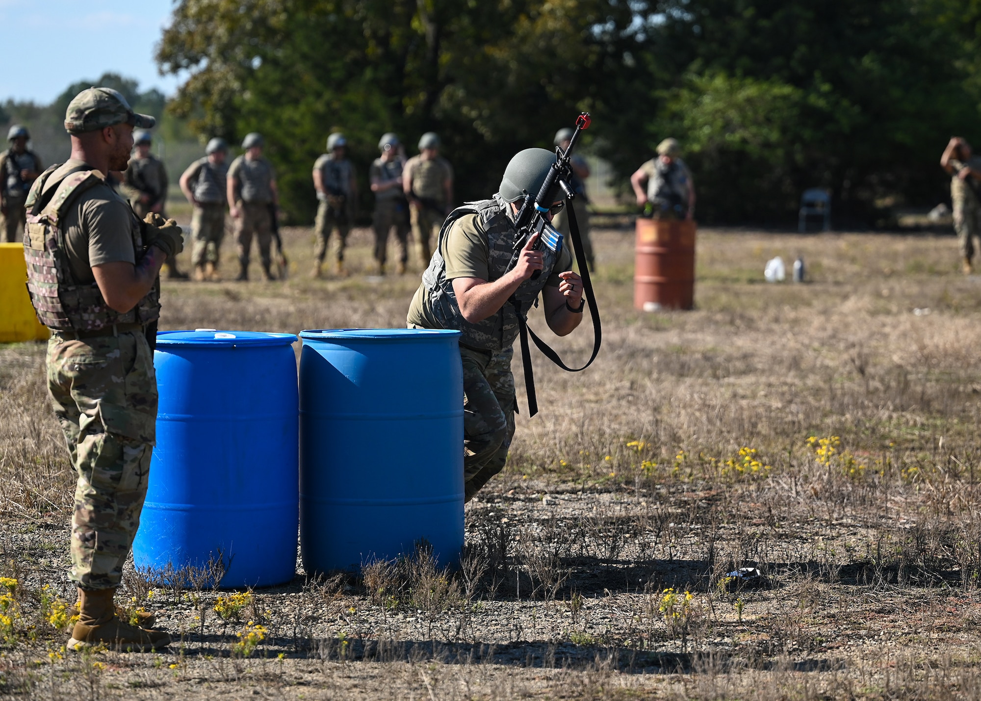 An Airman moves forward during a training exercise
