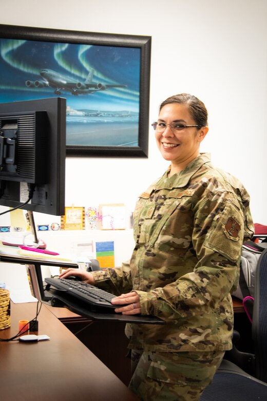 Master Sgt. Lisa Espinoza of the 168th Wing serves as Command Support Staff for  Wing headquarters. (U.S. Air National Guard photo by Senior Master Sgt. Julie Avey)