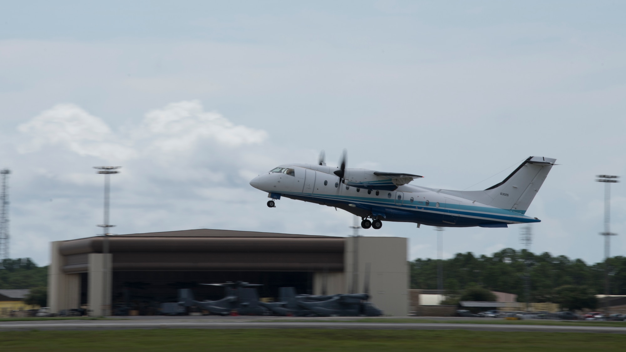 A C-146A Wolfhound assigned to the 524th Special Operations Squadron takes off for a training sortie during the AFSOC Technology, Acquisition, and Sustainment Review at Hurlburt Field, Florida, July 21, 2021. AFSOC TASR is an AFMC and Assistant Secretary of the Air Force for Acquisition, Technology & Logistics review of current and future AFSOC capabilities supporting prospective acquisitions and shaping the future force. (U.S. Air Force photo by Tech. Sgt. Victor J. Caputo)