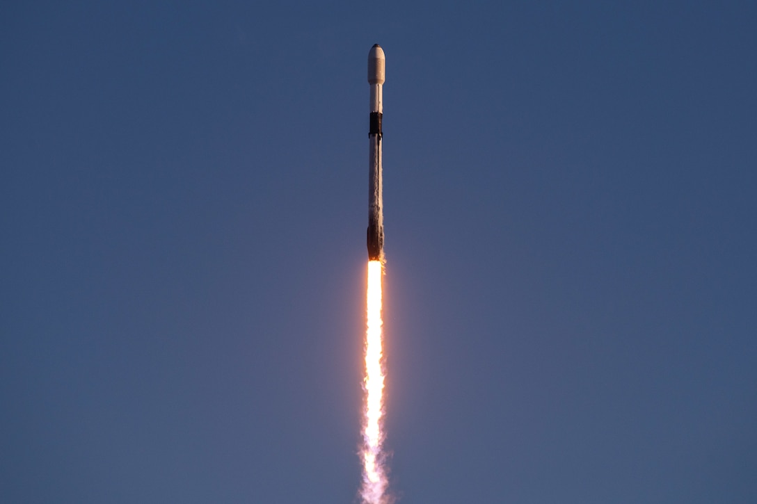 A SpaceX Falcon 9 rocket launches from Space Launch Complex 40 at Cape Canaveral Space Force Station, Fla., Nov. 13, 2021. The rocket carried 53 Starlink satellites into orbit. (U.S. Space Force photo by Joshua Conti)