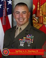 U.S. Marine Corps Sgt. Maj. Albert Martinez, the newly-appointed sergeant major of Headquarters Battalion (HQ Bn.), 1st Marine Division
