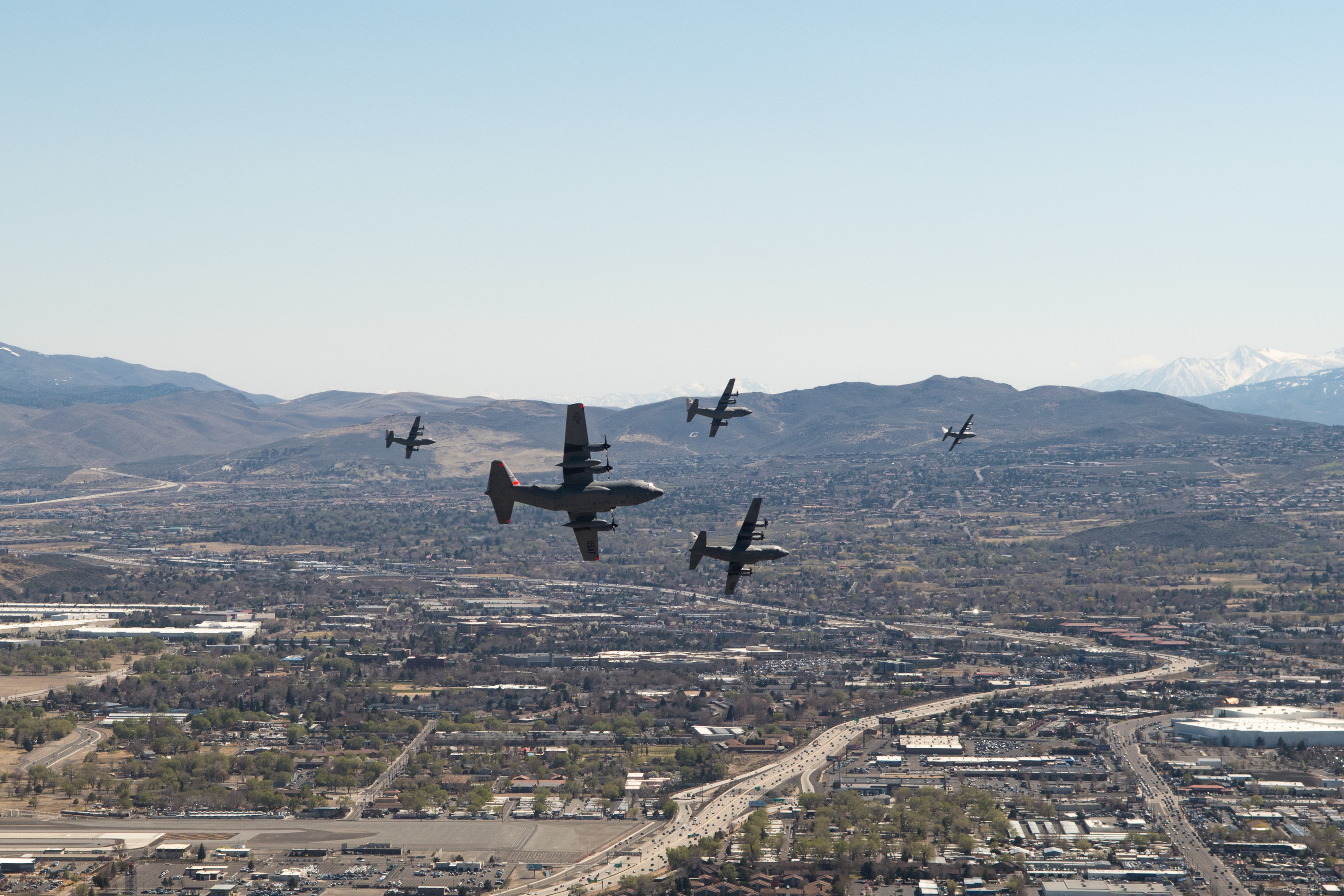 6-ship C-130 formation over Reno, Nev.
