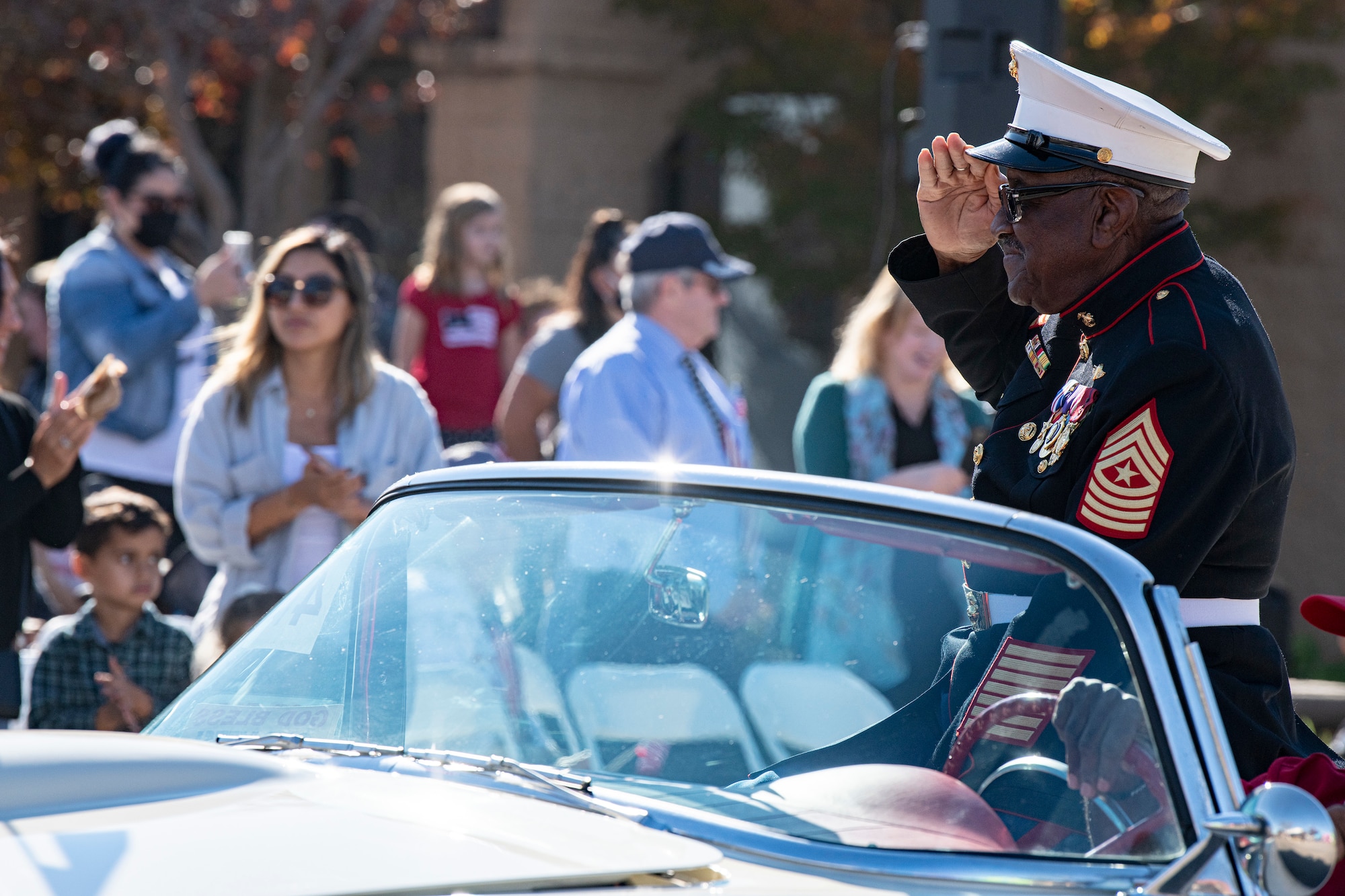 Crowds of people came in support of the Fairfield Veterans Day Parade, Nov. 11, 2021 in downtown Fairfield, California. Airmen from the 349th Air Mobility Wing and 60th AMW at Travis Air Force Base were among the many featured at this year’s parade.