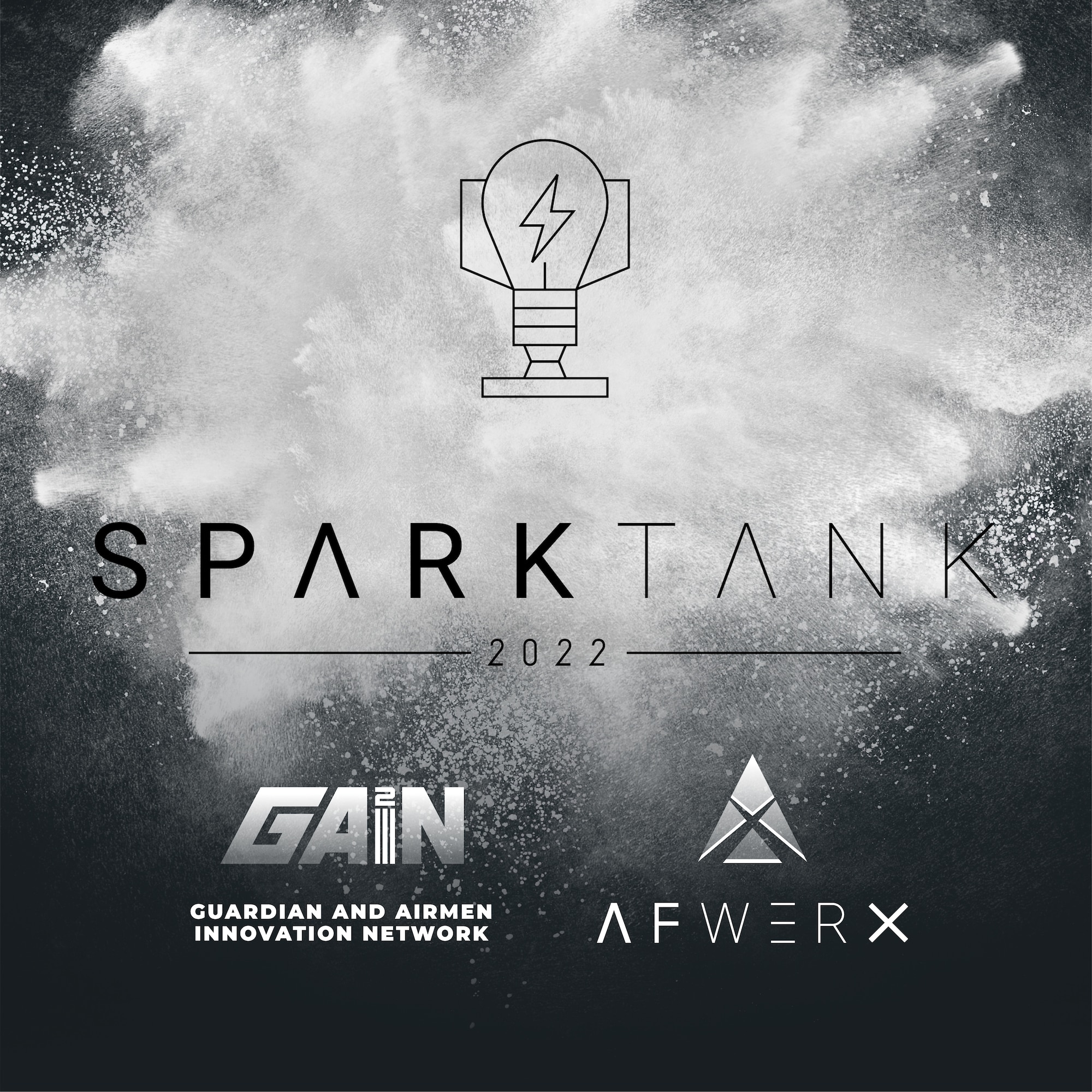 Gray/white graphic with the words "Spark Tank" in the middle
