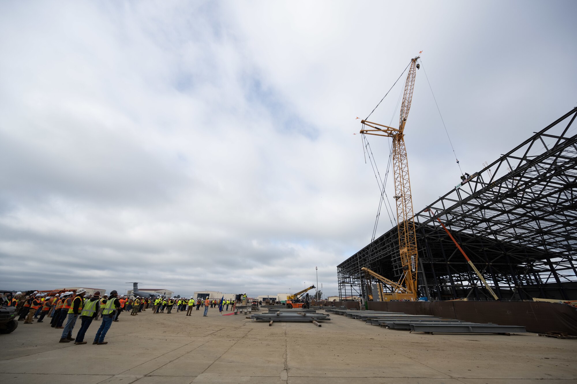 construction workers attend topping out ceremony