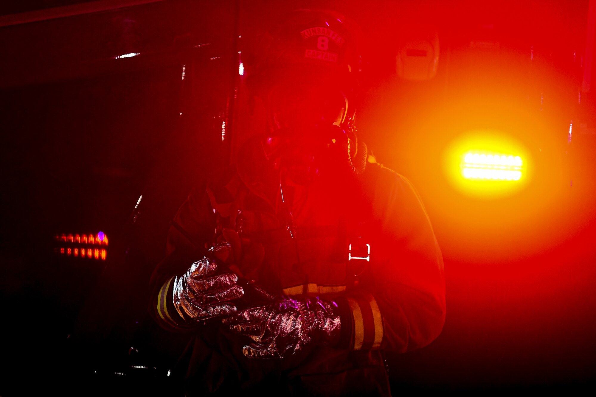 A firefighter waits to respond.
