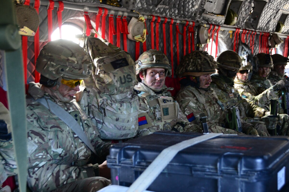 British and American soldiers participate in a joint military exercise in Norway.