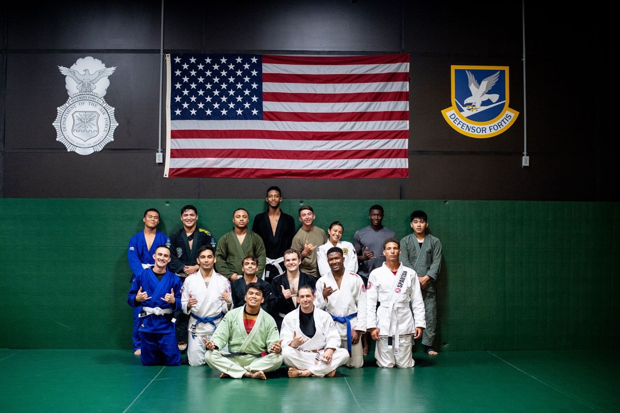 Master Sergeant Christopher Costa, 607th Air Support Operations Group section chief, leads a Brazilian Jui Jitsu class at Osan Air Base, Republic of Korea. The class is designed to develop and equip participants of all ranks and backgrounds with the necessary tools to develop physically and mentally.