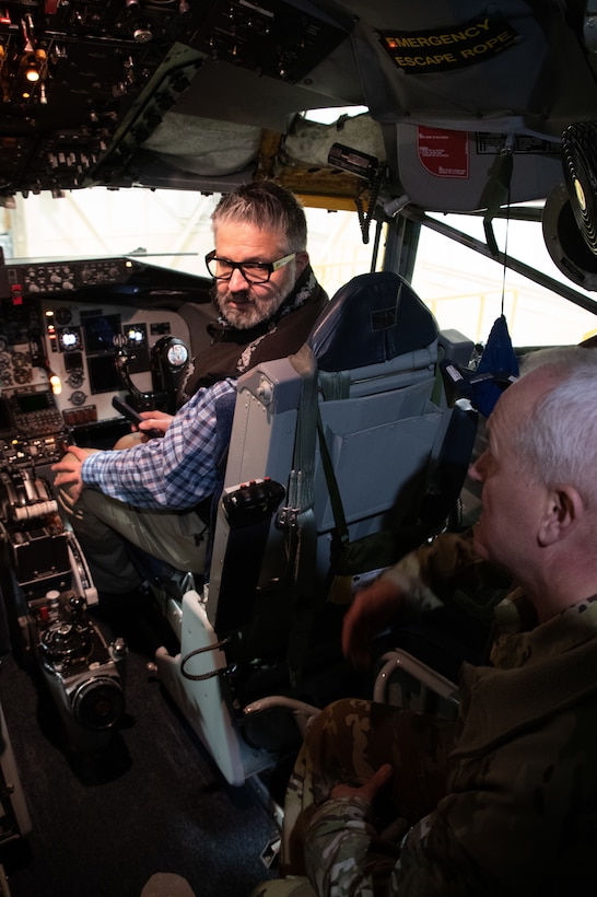 The Alaska Air National Guard's 168th Wing received a visit from the Fairbanks Mayor Jim Matherly as he thanked them for their service and saw the Fairbanks new tail flash on the Wing's KC-135 air refueling flagship aircraft for the first time. Matherly is born and raised in Fairbanks and wanted to stop in and thank the Airmen for their service as events occur around the world. This past December, the 168th Wing dedicated their flagship to honor Fairbanks, Alaska, the city it calls home, with the polar bear and Fairbanks proudly displayed on the tail. Matherly was unable to recognize the Wing's new tail flash, and the Airmen dedicated to the community, state, and nation due to COVID restrictions at the time. The aircraft's tail has a polar bear standing strong on the wing's tail flash, representing Alaska's arctic region and spirit. The geometric design of the polar bear highlights the wing's culture of innovation. The Fairbanks flagship aircraft is one of nine KC-135 aircraft flown by the 168th Wing.  The other eight aircraft all have the polar bear tail flash and each have a different community from interior Alaska.  Those communities are Minto, Gwichyaa Zhee, Grayling, Huslia, Tetlin, Telida, Tanana, and North Pole. (U.S. Air National Guard photos by Senior Master Sgt. Julie Avey)