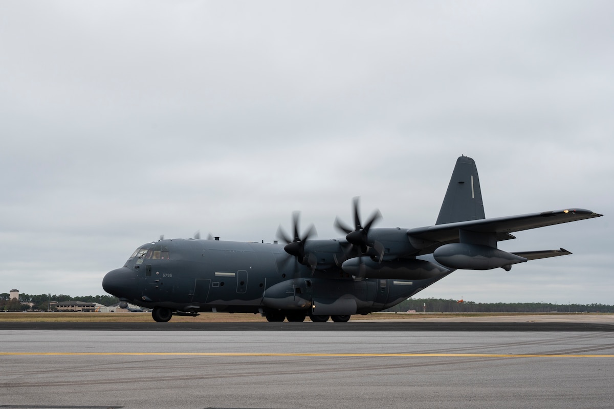 An MC-130J Commando II assigned to the 9th Special Operations Squadron taxis during Agile Flag 21-1 at Hurlburt Field, Florida, Oct. 27, 2020. The Commando II flies clandestine, or low visibility, single or multiship, low-level air refueling missions for special operations helicopters and tiltrotor aircraft, and infiltration, exfiltration, and resupply of special operations forces by airdrop or airland intruding politically sensitive or hostile territories. (U.S. Air Force photo by Staff Sgt. Joseph Pick)