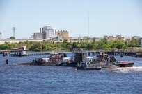 USS Toledo (SSN 769) departs Norfolk Naval Shipyard’s Pier 3.