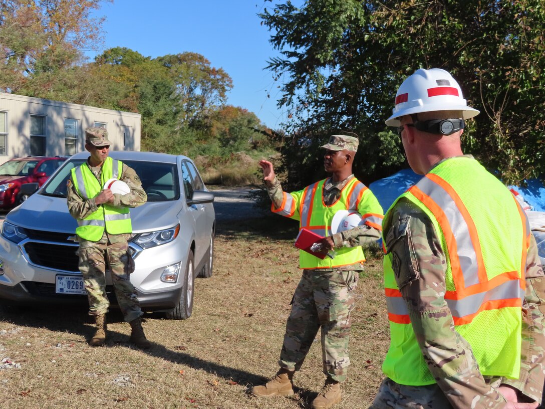 USACE Command Sergeant Major (CSM) Patrickson Toussaint discusses organizational priorities and safety with USACE Philadelphia District team members during a November 2021 visit to Dover Air Force Base