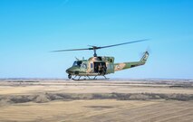 The 54th Helicopter squadron flies the UH-1N Huey on Minot Air Force Base, May 11, 2021. Tail number 23 received its heritage restoration paint job to honor its service during the Vietnam War.