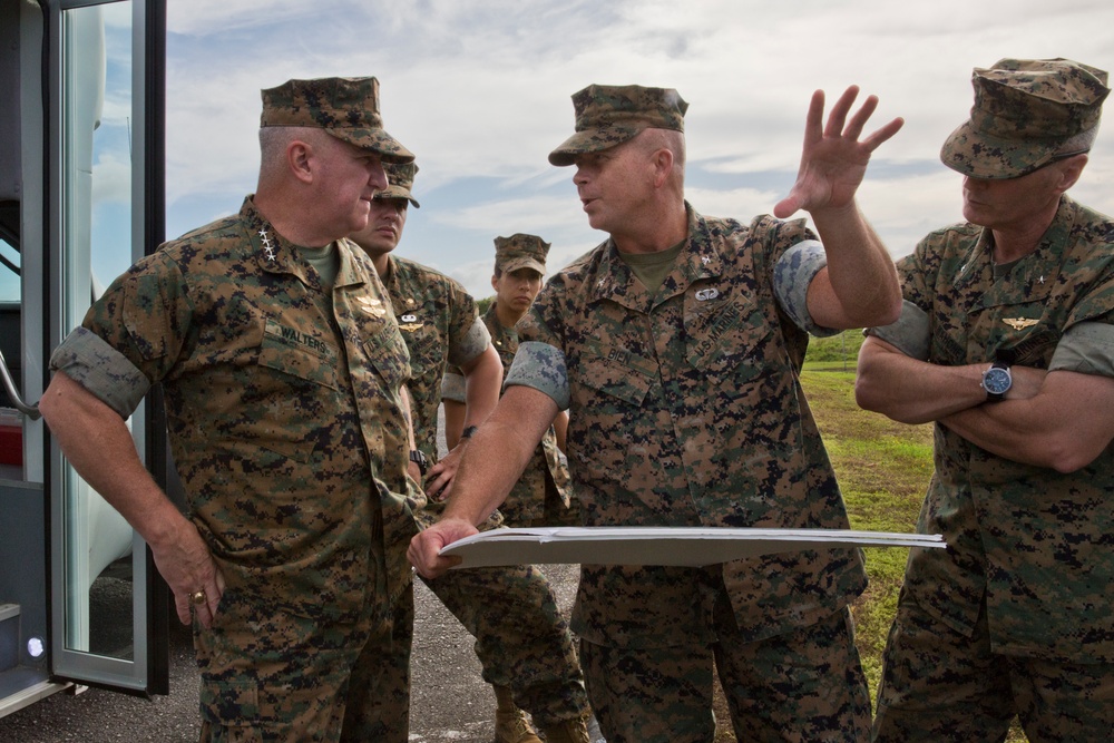 Assistant Commandant of the Marine Corps Gen. Glenn M. Walters visits Marines breaking ground to establish Marine Corps Base Guam, Nov. 5, 2017.