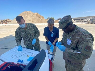 190th ARW member trains with Sailor during annual tour in San Diego, California.