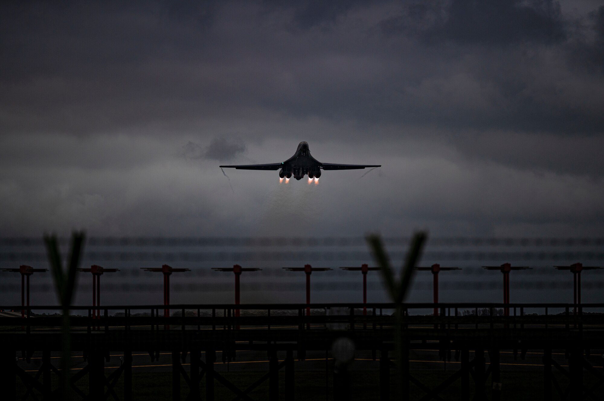 A B-1B Lancer assigned to the 9th Expeditionary Bomb Squadron takes off at RAF Fairford, United Kingdom.