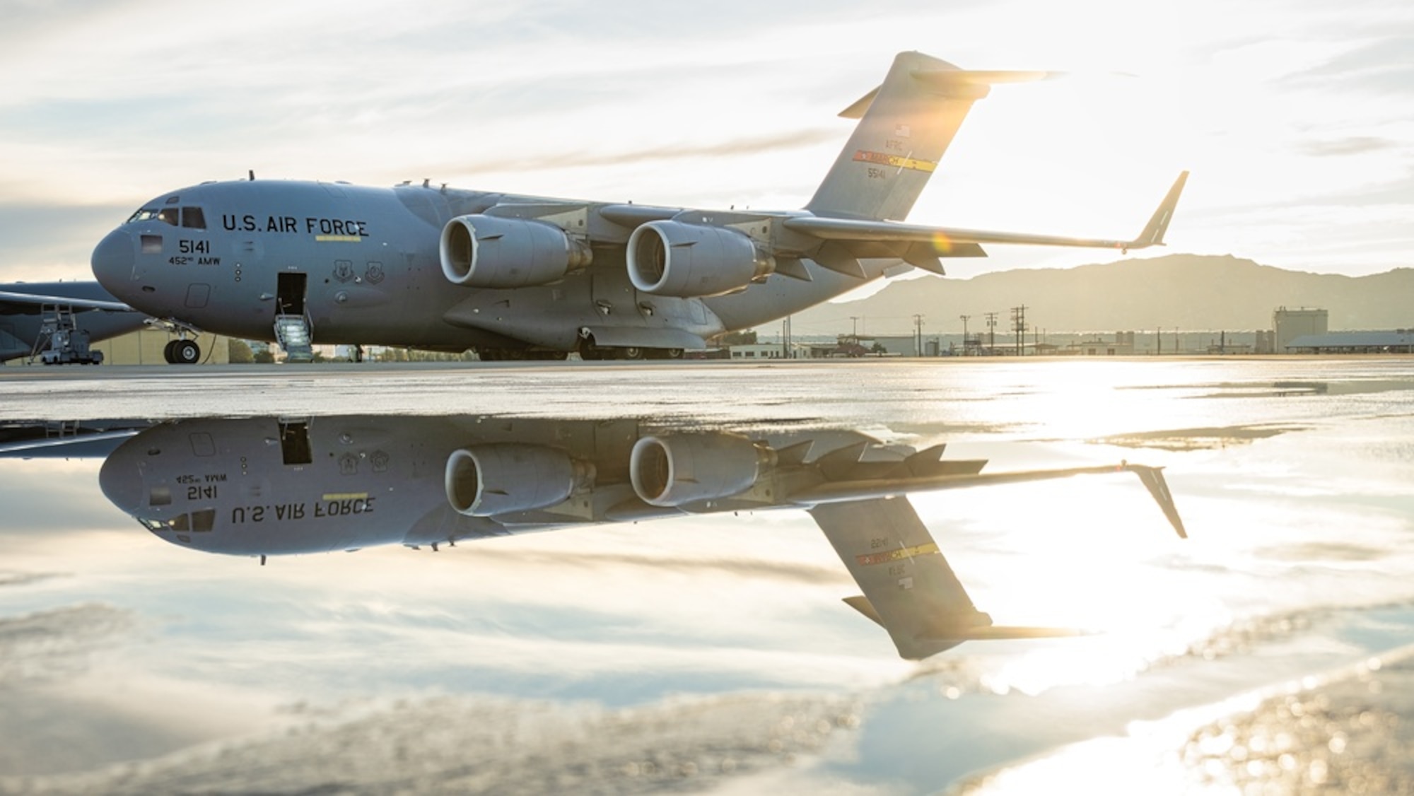 Breathe taking sunrise over a C-17A Globemaster on March ARB, CA.
