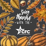 Graphic with leaves and pumpkins