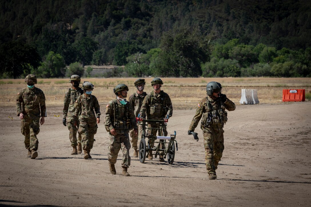 Medics evacuate simulated casualties by helicopter during Global Medic