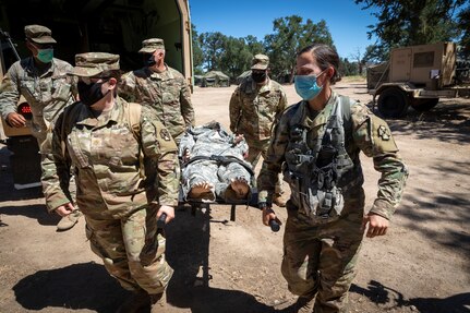 Medics evacuate simulated casualties by helicopter during Global Medic