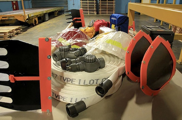 Fire hoses and protective equipment for firefighting.