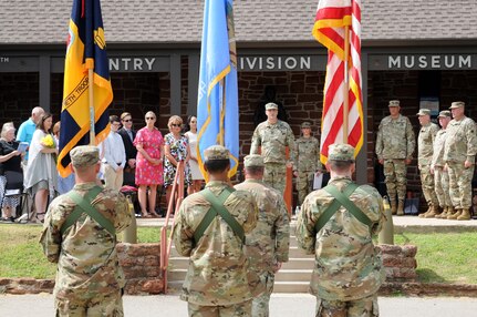 Col. Thomas Mancino, incoming commander of 90th Troop Command, Oklahoma Army National Guard, address Soldiers as he assumes command at a change of command ceremony held at the 45th Infantry Division Museum in Oklahoma City, Oklahoma, July 14, 2018. (U.S. Army National Guard photo by Sgt. Brian Schroder)