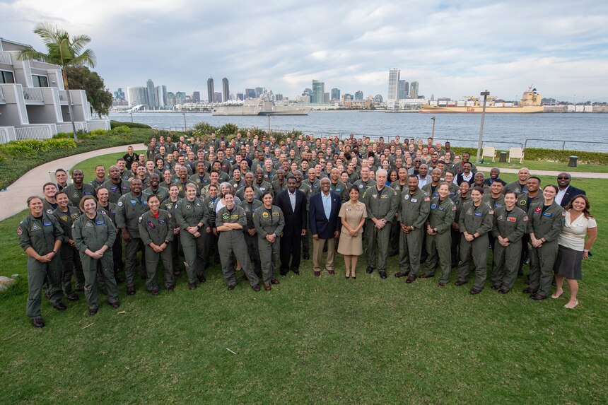 Attendees pose for a group photo during the Commander, Naval Air Forces Diversity, Equity and Inclusion Summit in Coronado, Calif.