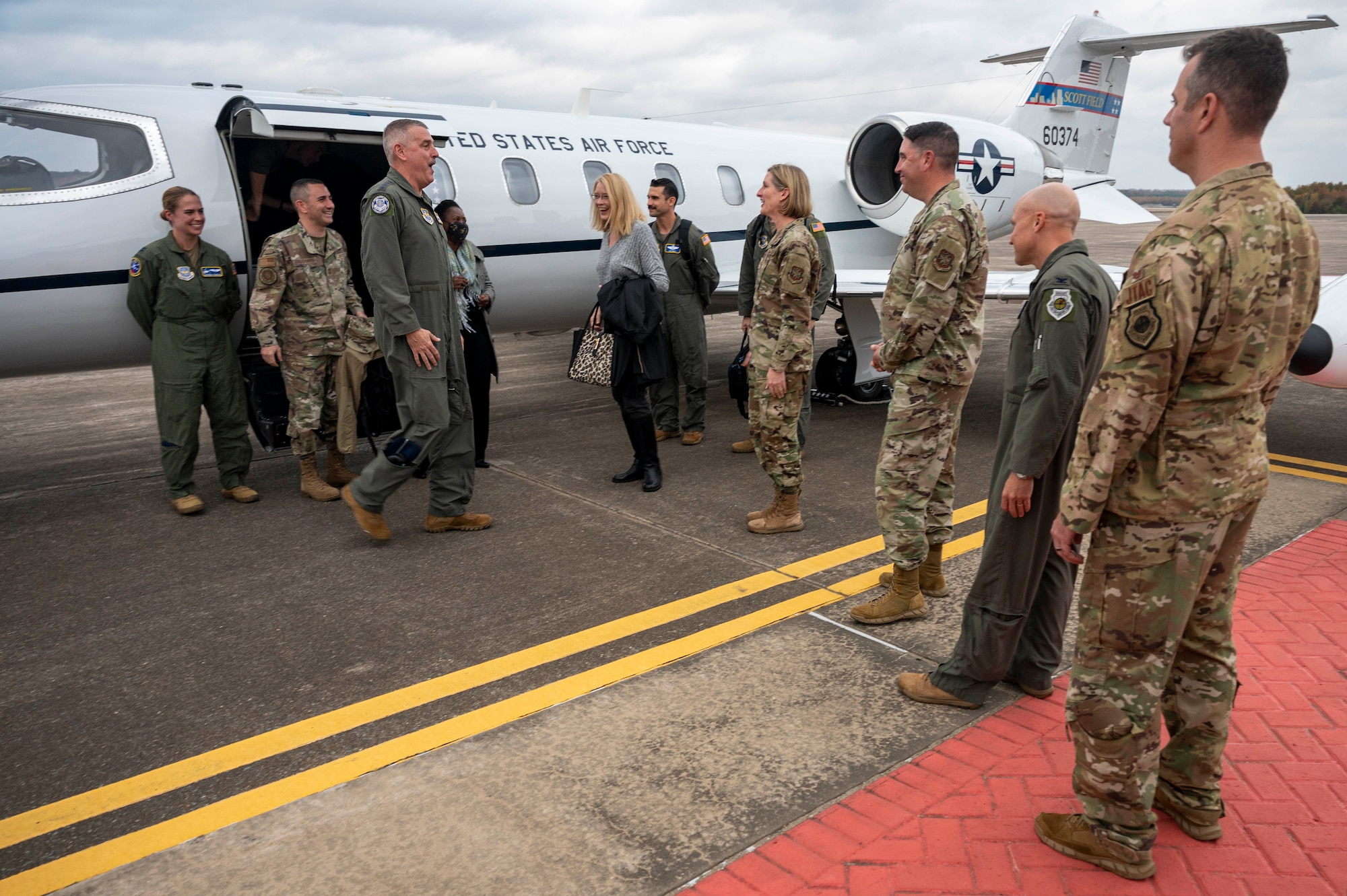 Gen. Minihan is greeted by leadership from Team Little Rock.