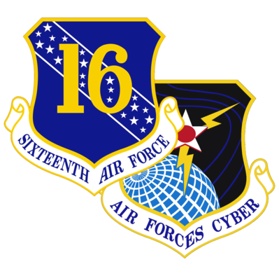 graphic of 16th AF and Air Forces Cyber Emblems