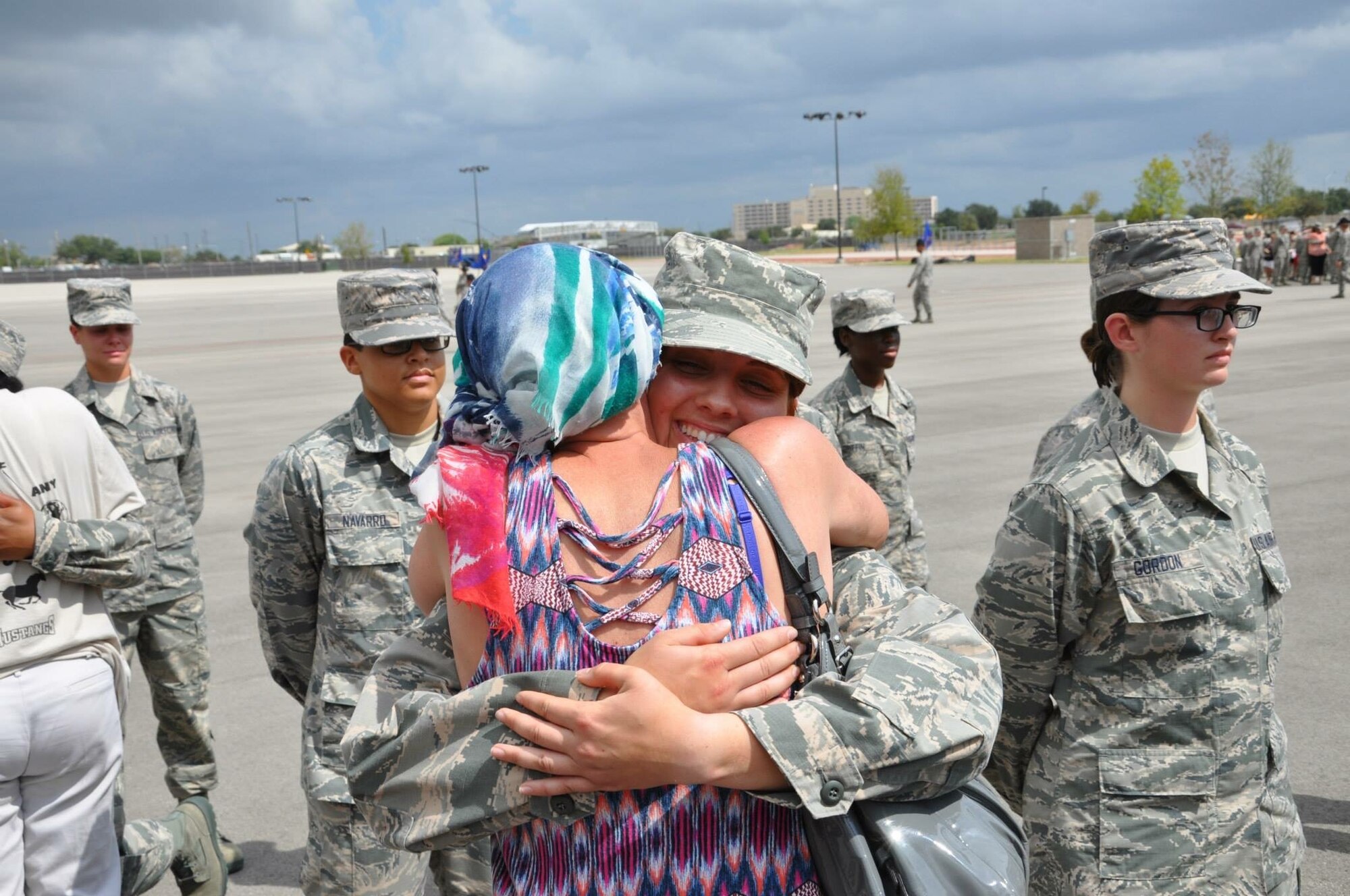 Airman Basic Brenna Reineck, Basic Military Training graduate, hugs Dawn Reineck, Brenna’s mother, Sept. 4, 2015 on Joint Base San Antonio-Lackland Air Force Base, Texas. Dawn received a STEM cell transplant from an anonymous donor as treatment for Acute Lymphocytic Leukemia and lived an additional five years after her diagnosis. (Courtesy photo)