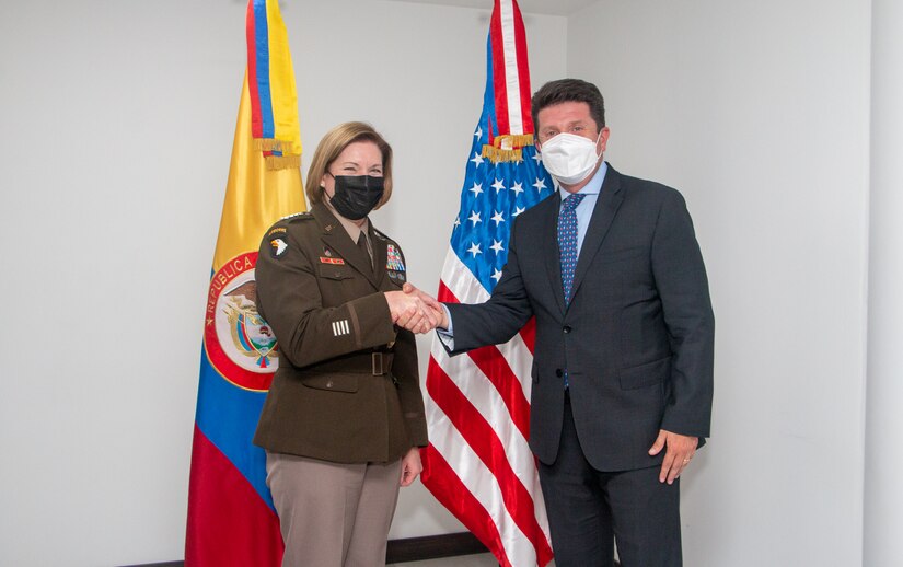 U.S. Army Gen. Laura Richardson, commander of U.S. Southern Command, meets with Colombian Minister of Defense Diego Molano to discuss the U.S.-Colombia security partnership.