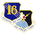 graphic of 16th AF and Air Forces Cyber Emblems