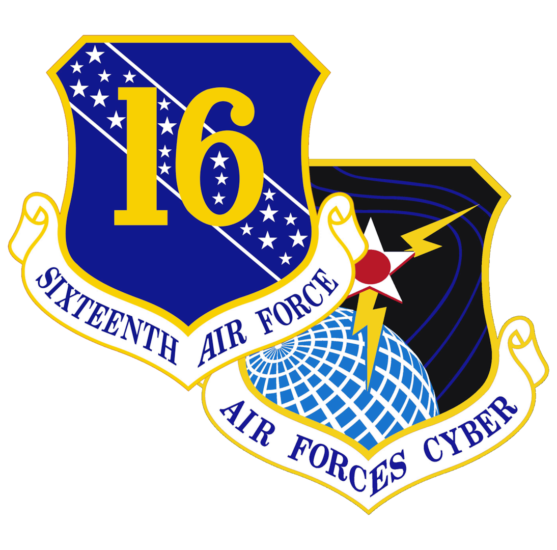 graphic of 16th AF and Air Forces Cyber Emblems