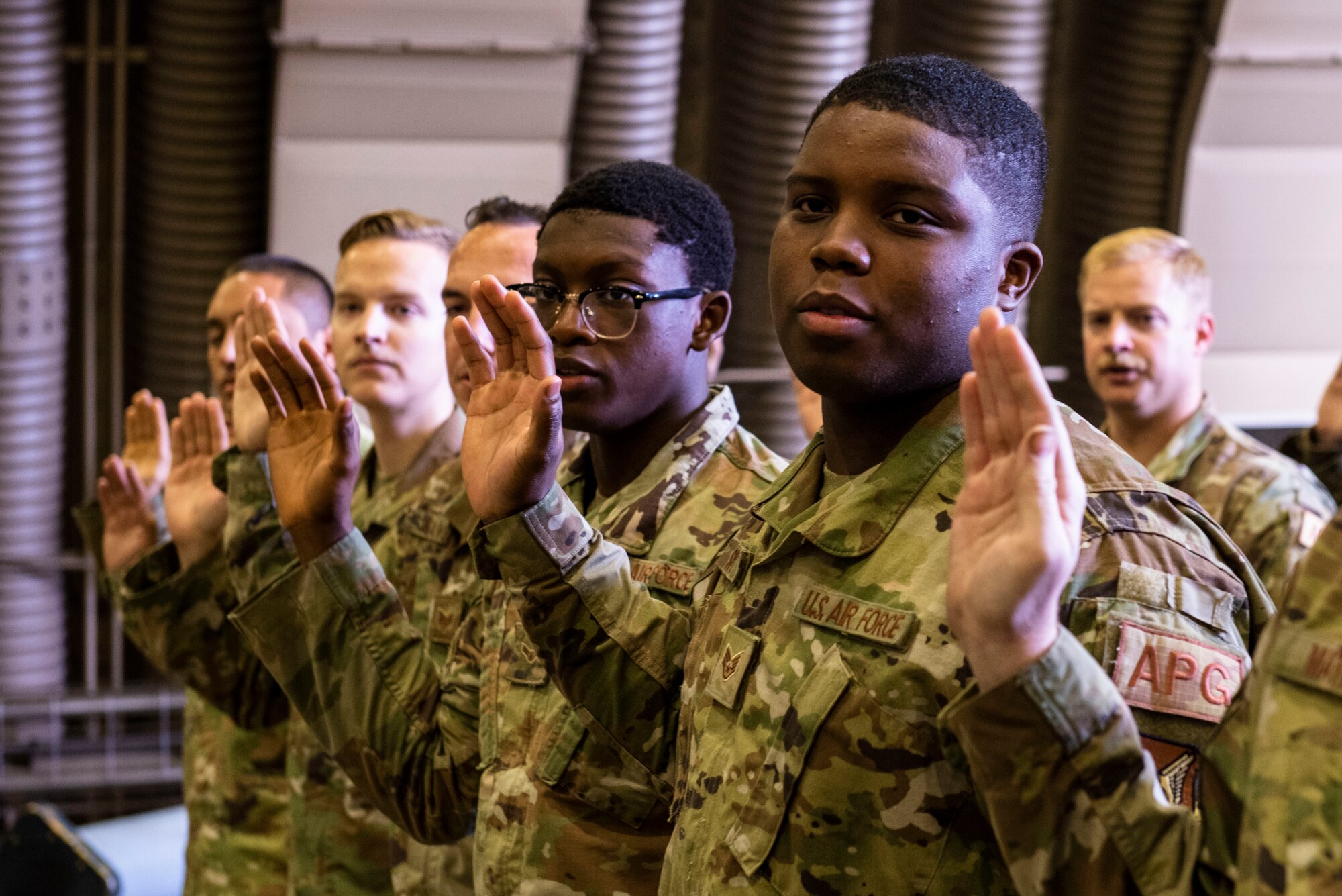 25th Fighter Squadron crew chiefs pledge the Crew Chief Oath during the Dedicated Crew Chief Ceremony