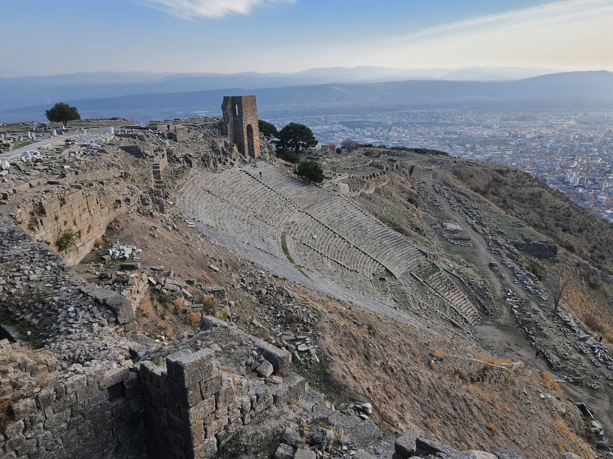 A view of steepest and first theater with a wooden stage at Pergamon, Turkey