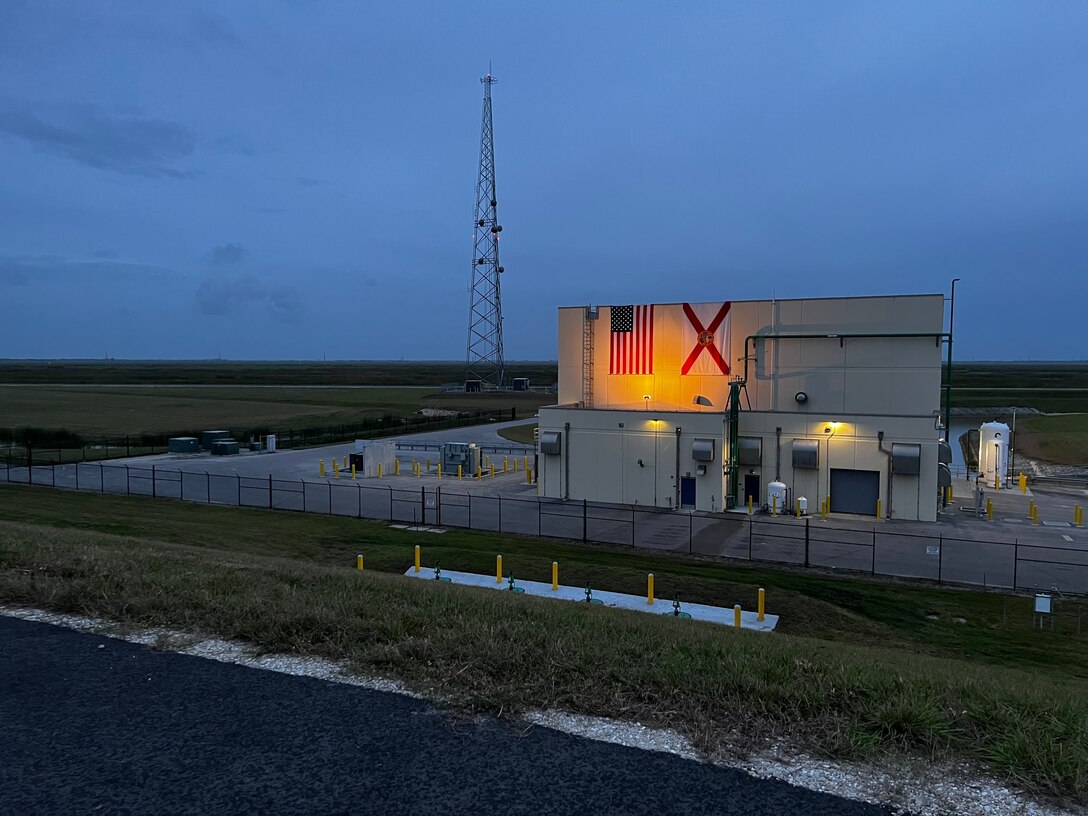 U.S. and Florida Flags fly over the C-44 Reservoir Pump Station